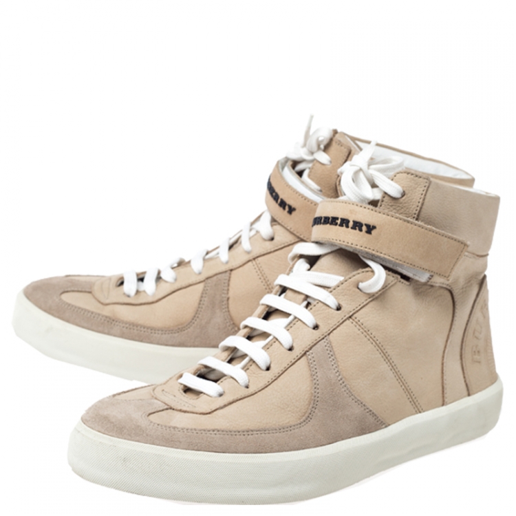 Pre Owned  Burberry Beige Nubuck And Suede High Top Sneakers Size 37