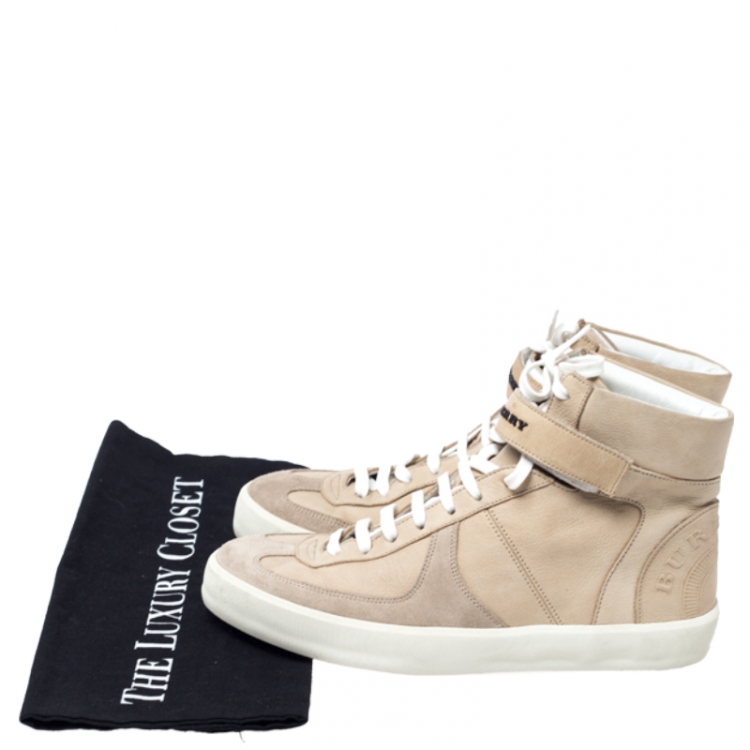 Pre Owned  Burberry Beige Nubuck And Suede High Top Sneakers Size 37
