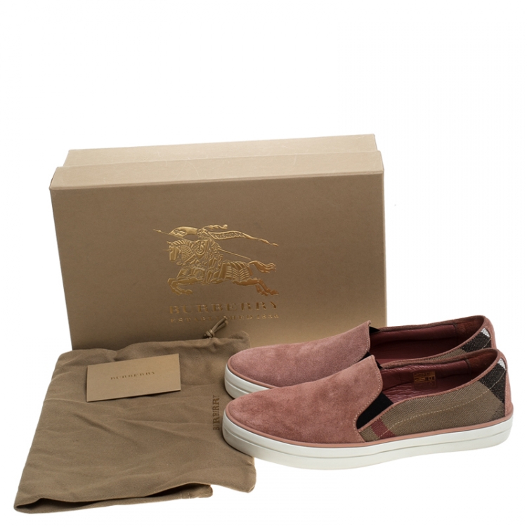 Pre Owned Burberry Multicolor Suede And Canvas Gauden Slip On Sneakers Size 36