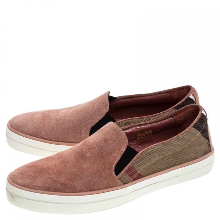 Pre Owned Burberry Multicolor Suede And Canvas Gauden Slip On Sneakers Size 36