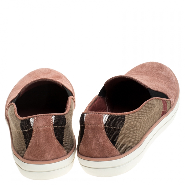 Pre Owned Burberry Multicolor Suede And Canvas Gauden Slip On Sneakers Size 36