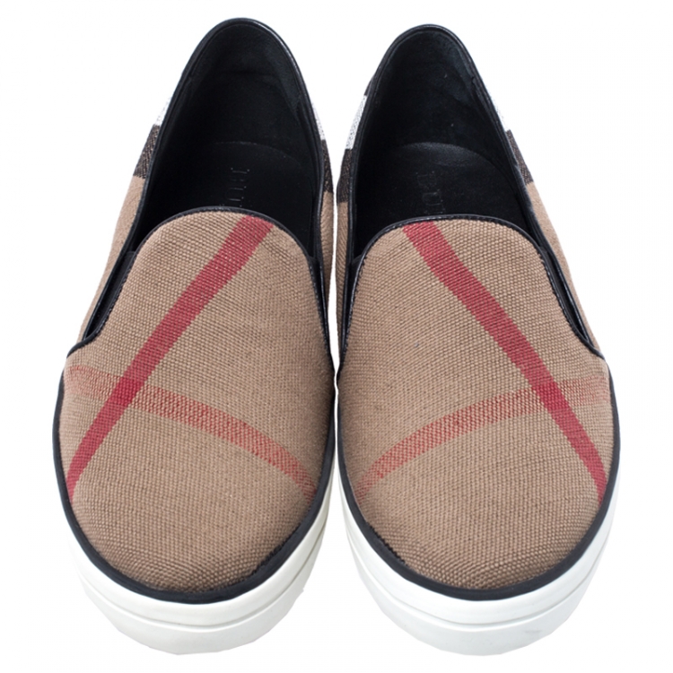 Pre Owned Burberry Multicolor Canvas And Leather Gauden Slip On Sneakers Size 41