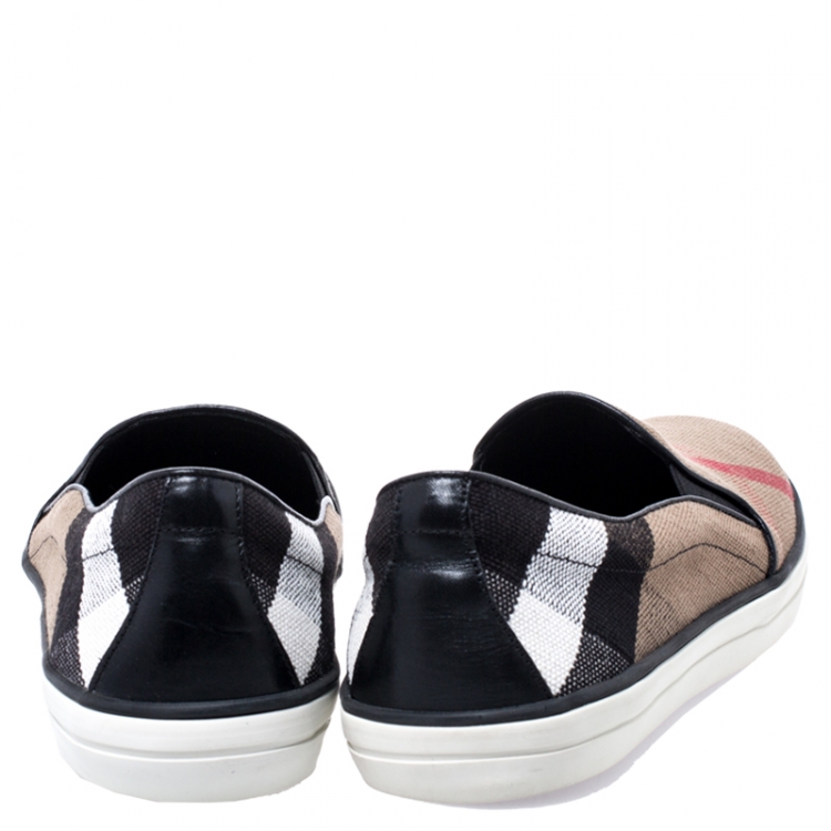 Pre Owned Burberry Multicolor Canvas And Leather Gauden Slip On Sneakers Size 41