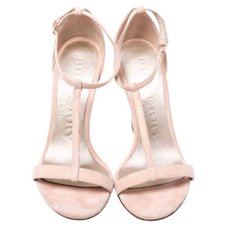 Pre Owned  Burberry Prorsum Blush Pink Suede Leyburn Lucite Wedge Sandals Size 37.5