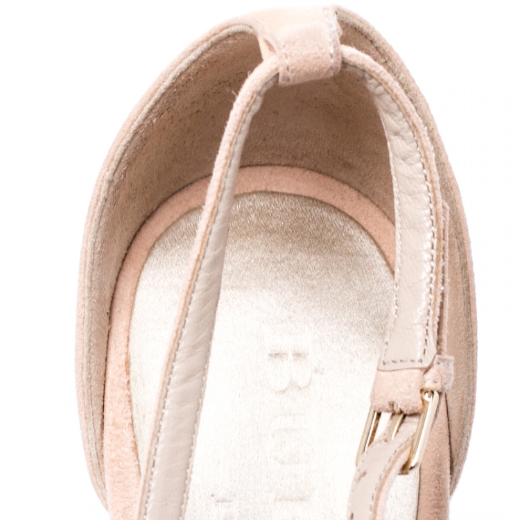 Pre Owned  Burberry Prorsum Blush Pink Suede Leyburn Lucite Wedge Sandals Size 37.5