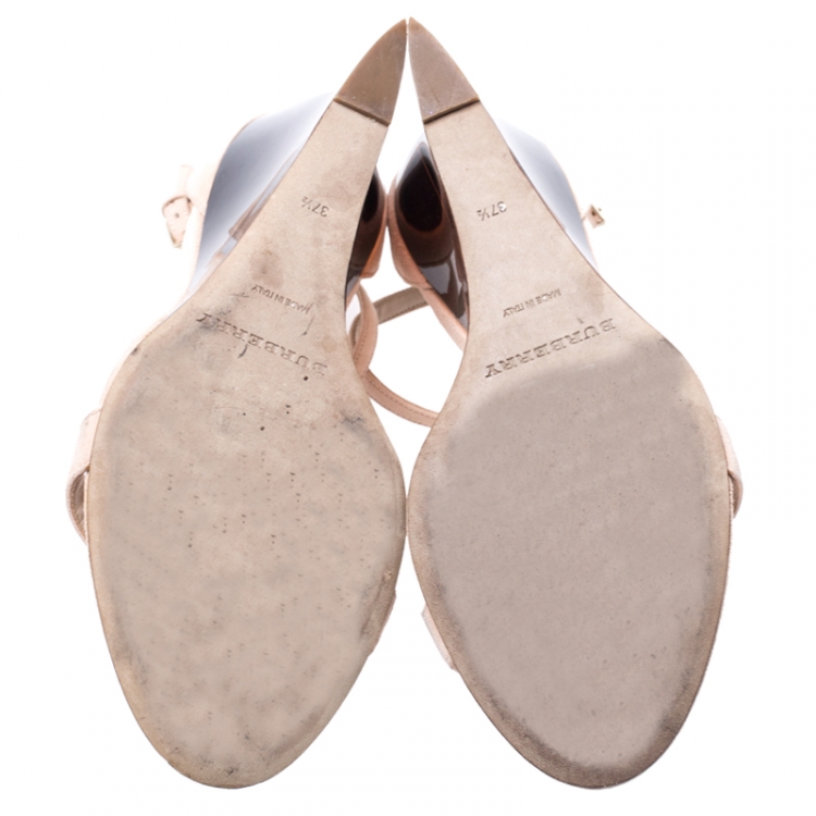 Pre Owned  Burberry Prorsum Blush Pink Suede Leyburn Lucite Wedge Sandals Size 37.5