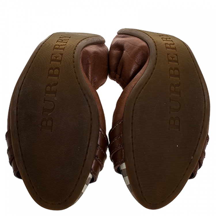 Pre Owned Burberry Tan Nova Check PVC and Leather Drayton Twistlock Scrunch Ballerina Flats Size 35