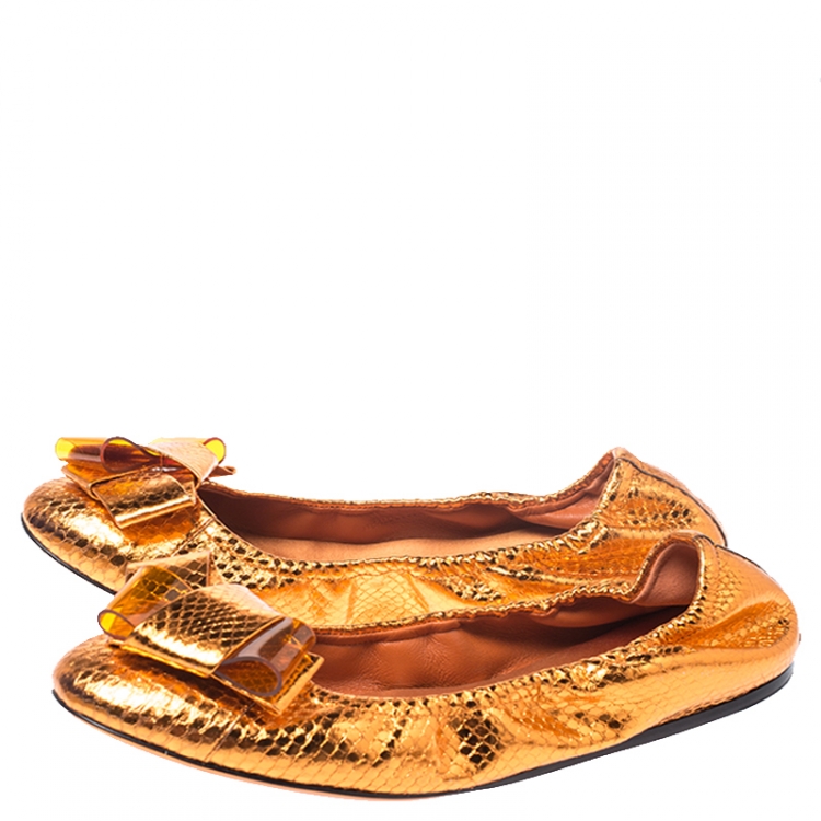 Pre Owned Burberry Metallic Orange Python Embossed Leather Surrey Ballet Flats Size 39