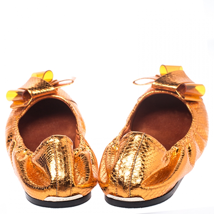 Pre Owned Burberry Metallic Orange Python Embossed Leather Surrey Ballet Flats Size 39