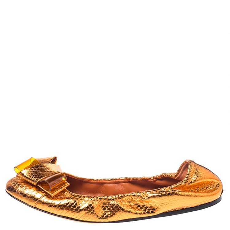 Pre Owned Burberry Metallic Orange Python Embossed Leather Surrey Ballet Flats Size 39