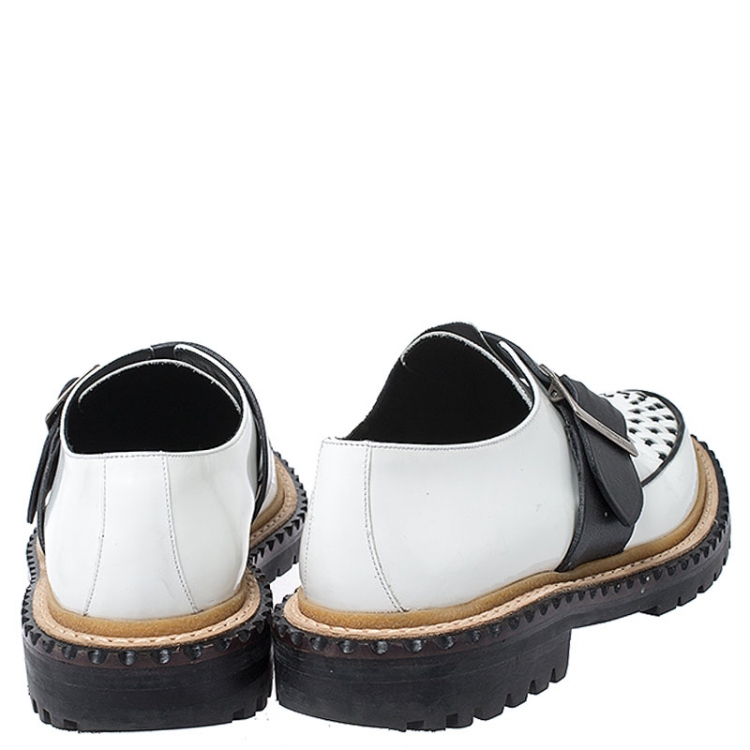 Pre Owned Burberry Monochrome Leather Mason Buckle Strap Platform Creepers Size 41