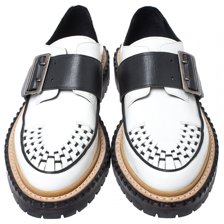 Pre Owned Burberry Monochrome Leather Mason Buckle Strap Platform Creepers Size 41
