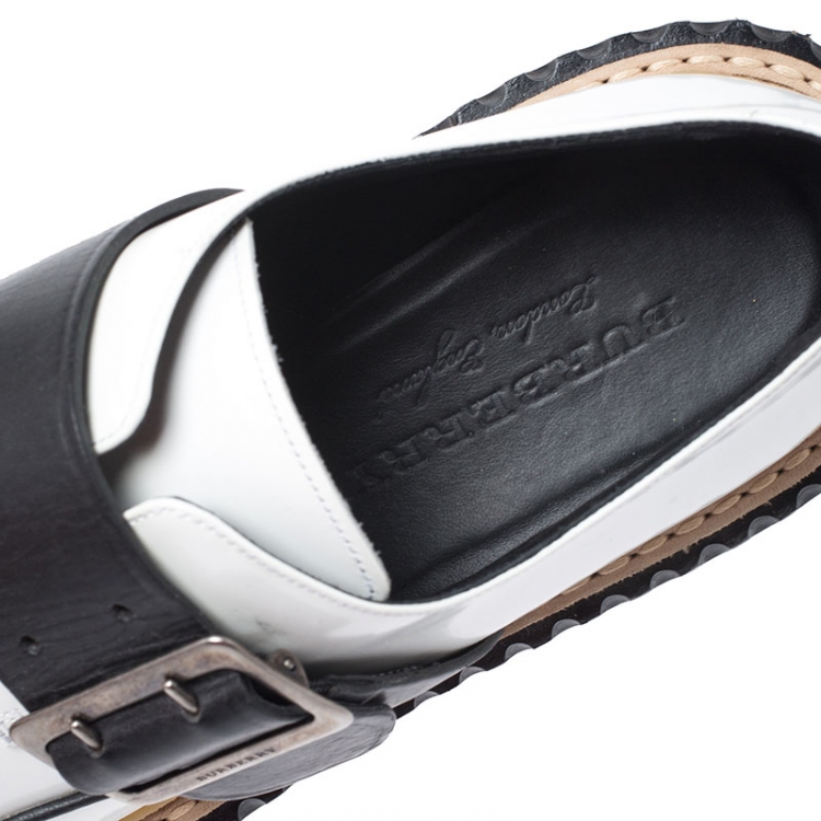 Pre Owned Burberry Monochrome Leather Mason Buckle Strap Platform Creepers Size 41
