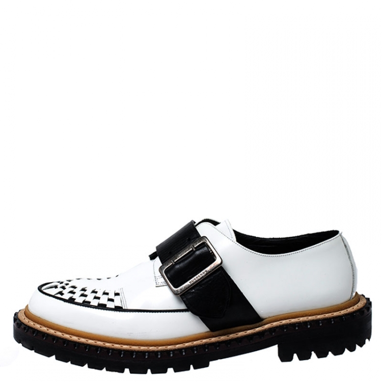 Pre Owned Burberry Monochrome Leather Mason Buckle Strap Platform Creepers Size 41