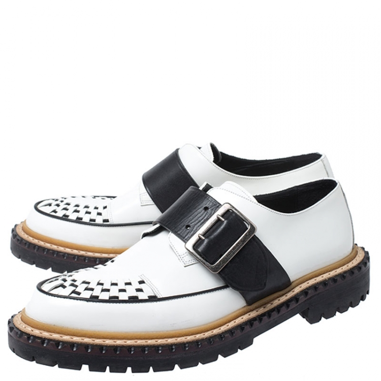 Pre Owned Burberry Monochrome Leather Mason Buckle Strap Platform Creepers Size 41