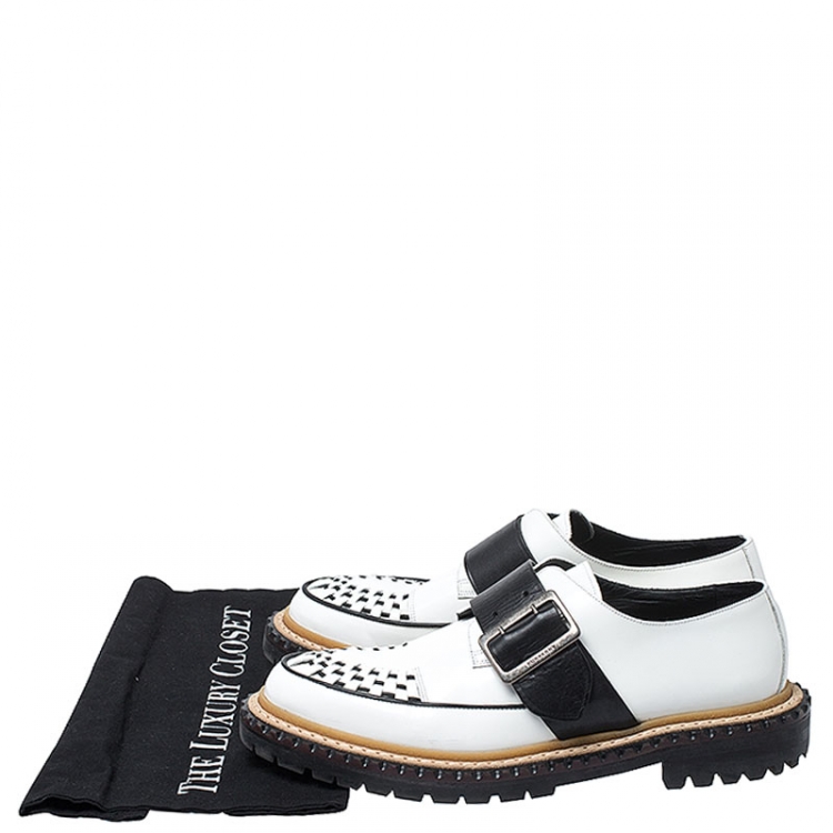 Pre Owned Burberry Monochrome Leather Mason Buckle Strap Platform Creepers Size 41