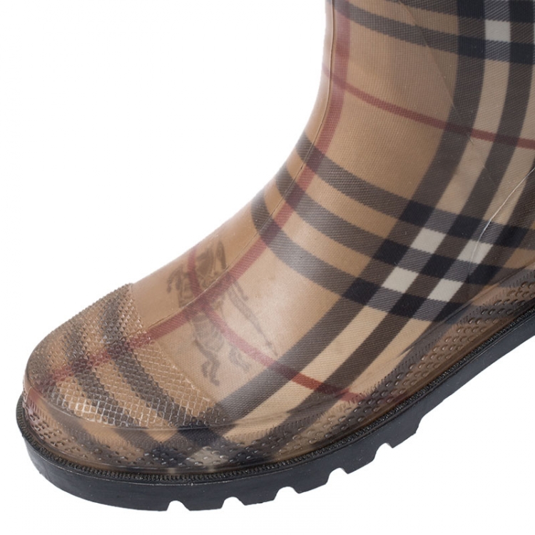 Pre Owned Burberry Multicolor House Check Rubber Rain Boots Size 39