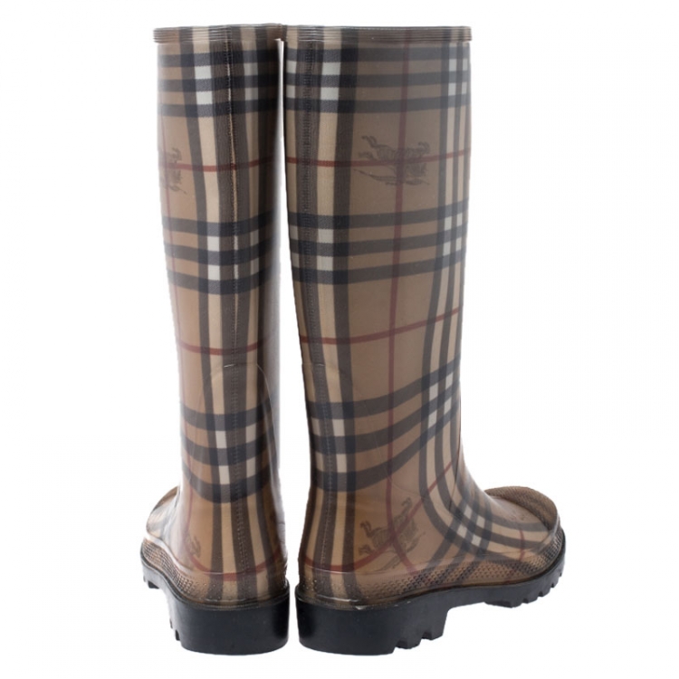 Pre Owned Burberry Multicolor House Check Rubber Rain Boots Size 39