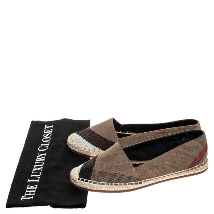 Pre Owned Burberry Beige Hodgeson Check Canvas Slip On Espadrilles Size 37