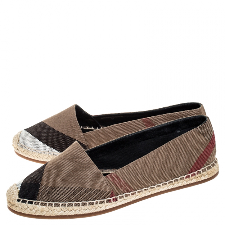 Pre Owned Burberry Beige Hodgeson Check Canvas Slip On Espadrilles Size 37