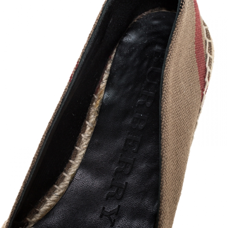 Pre Owned Burberry Beige Hodgeson Check Canvas Slip On Espadrilles Size 37