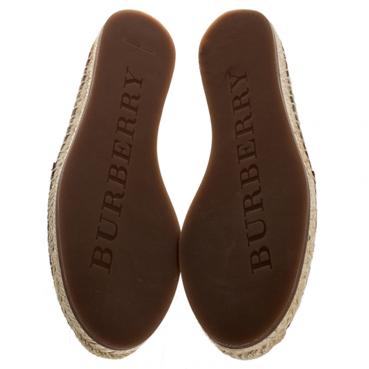 Pre Owned Burberry Beige Hodgeson Check Canvas Slip On Espadrilles Size 37