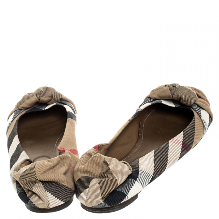 Pre Owned Burberry Brown Canvas Novacheck Knotted Ballet Flats Size 41