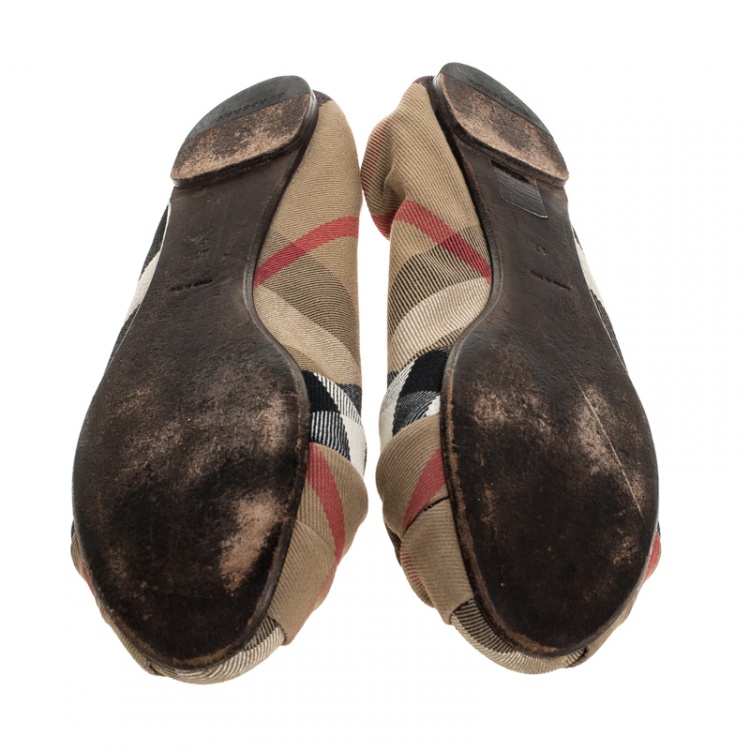 Pre Owned Burberry Brown Canvas Novacheck Knotted Ballet Flats Size 41