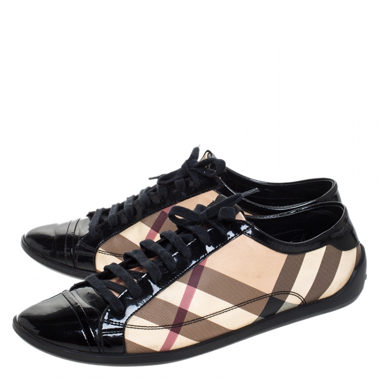 Pre Owned Burberry Beige/Black Nova Check PVC and Patent Leather Lace Low Top Sneakers Size 41