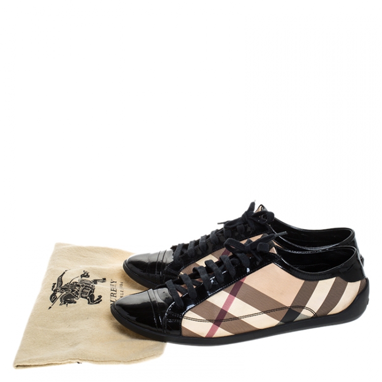Pre Owned Burberry Beige/Black Nova Check PVC and Patent Leather Lace Low Top Sneakers Size 41