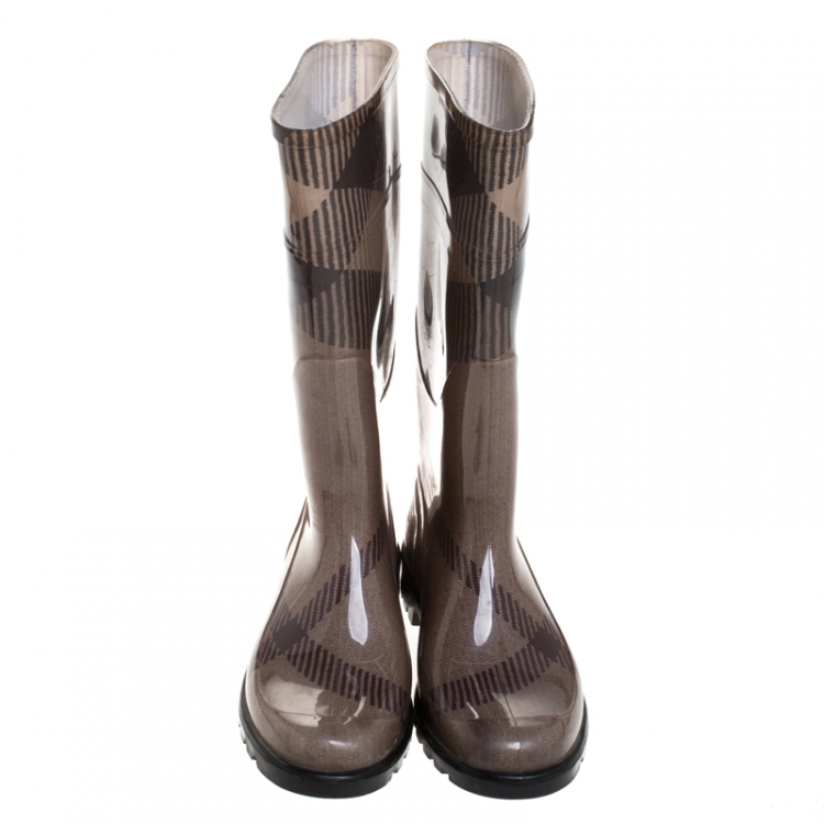 Pre Owned Burberry Beige/Brown Rubber Rain Boots Size 40