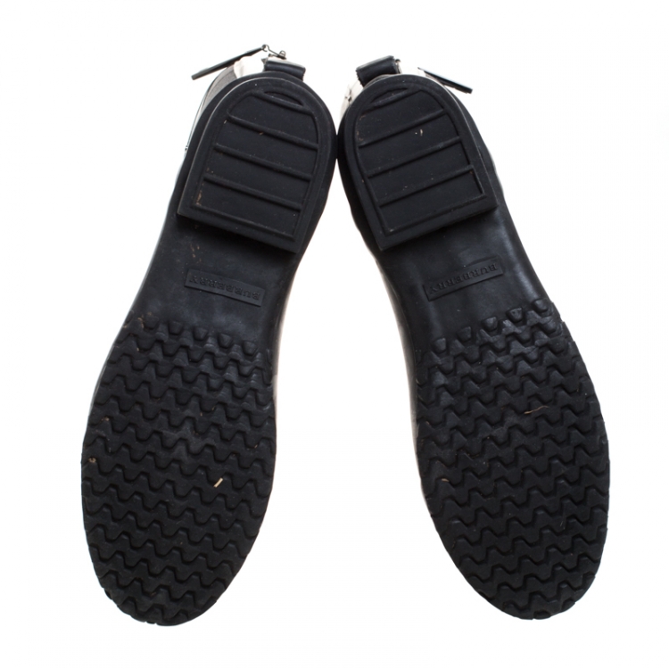 Pre Owned Burberry Black/Grey Smoke House Check Fabric and Rubber Zip Rain Boots Size 38