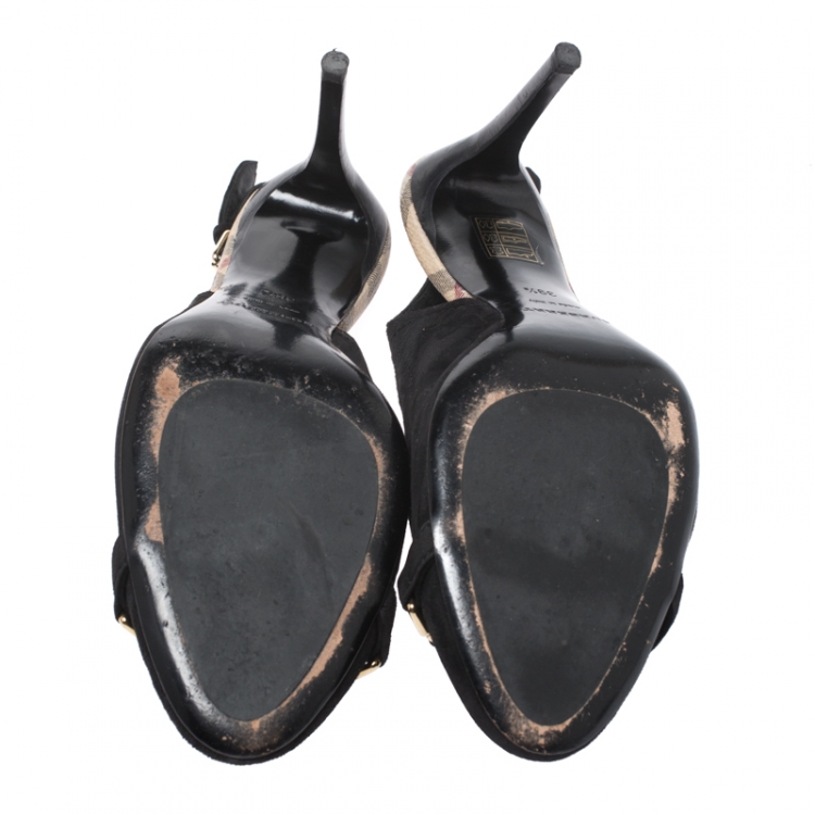 Pre Owned Burberry Black Suede Leather Slingback Sandals Size 39.5
