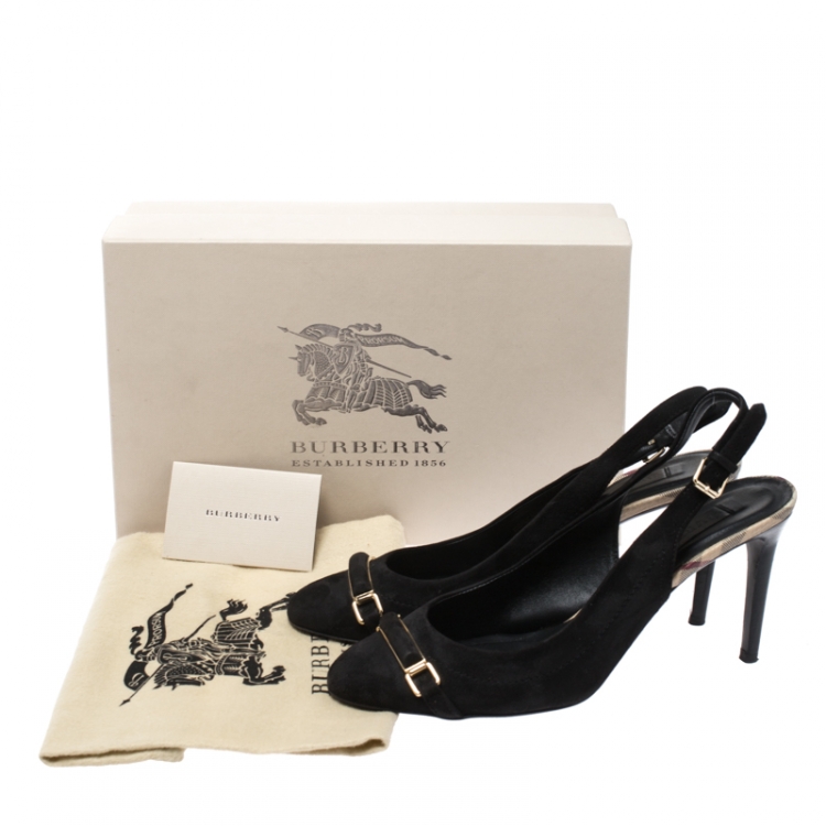 Pre Owned Burberry Black Suede Leather Slingback Sandals Size 39.5