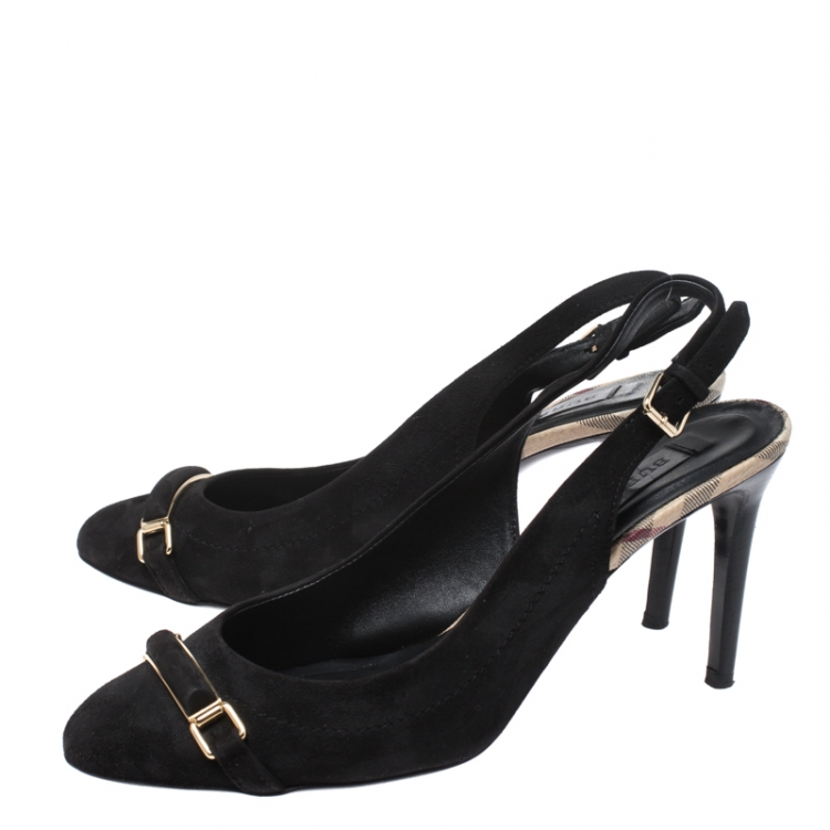 Pre Owned Burberry Black Suede Leather Slingback Sandals Size 39.5