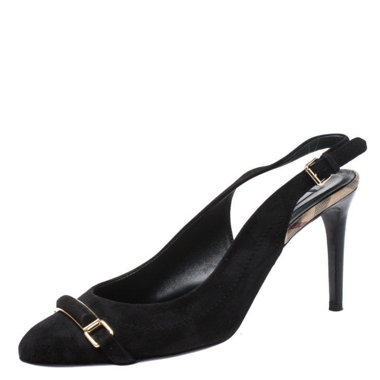 Pre Owned Burberry Black Suede Leather Slingback Sandals Size 39.5