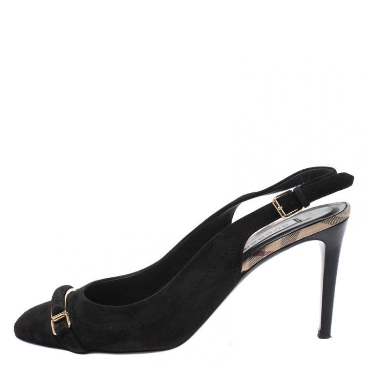 Pre Owned Burberry Black Suede Leather Slingback Sandals Size 39.5
