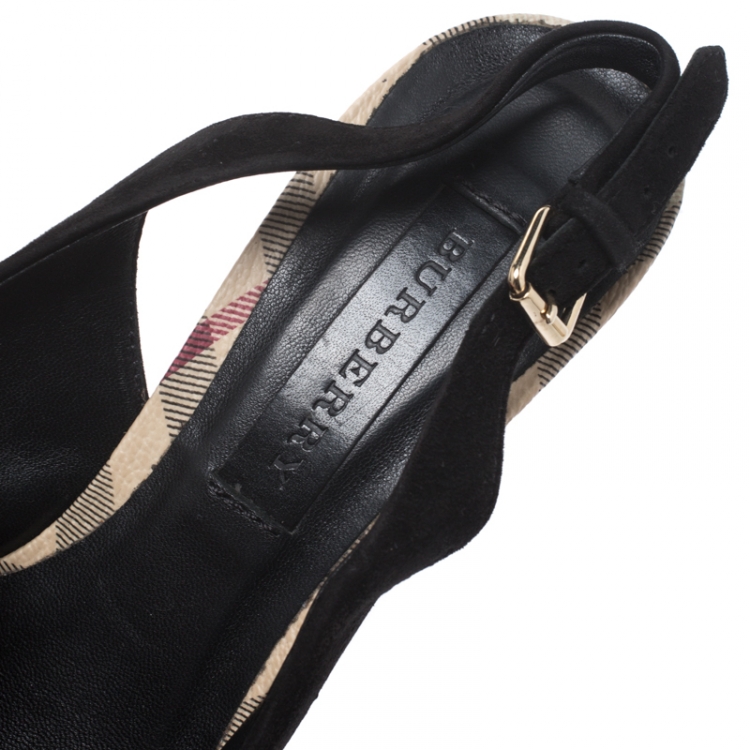 Pre Owned Burberry Black Suede Leather Slingback Sandals Size 39.5