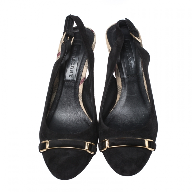 Pre Owned Burberry Black Suede Leather Slingback Sandals Size 39.5