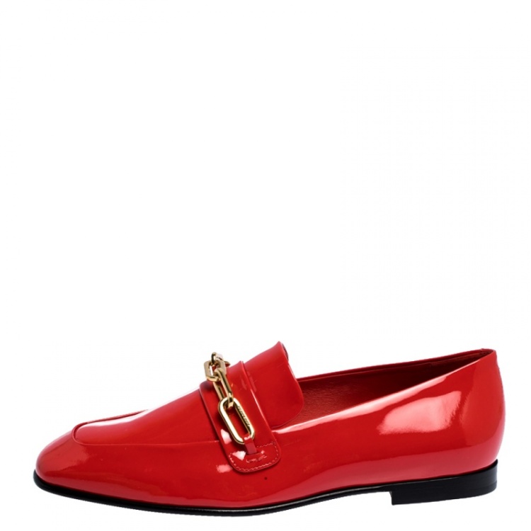 Pre Owned Burberry Red Patent Leather Chillcot Loafers Size 38