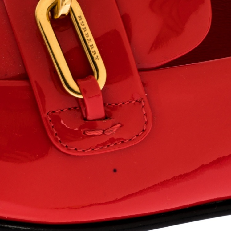 Pre Owned Burberry Red Patent Leather Chillcot Loafers Size 38