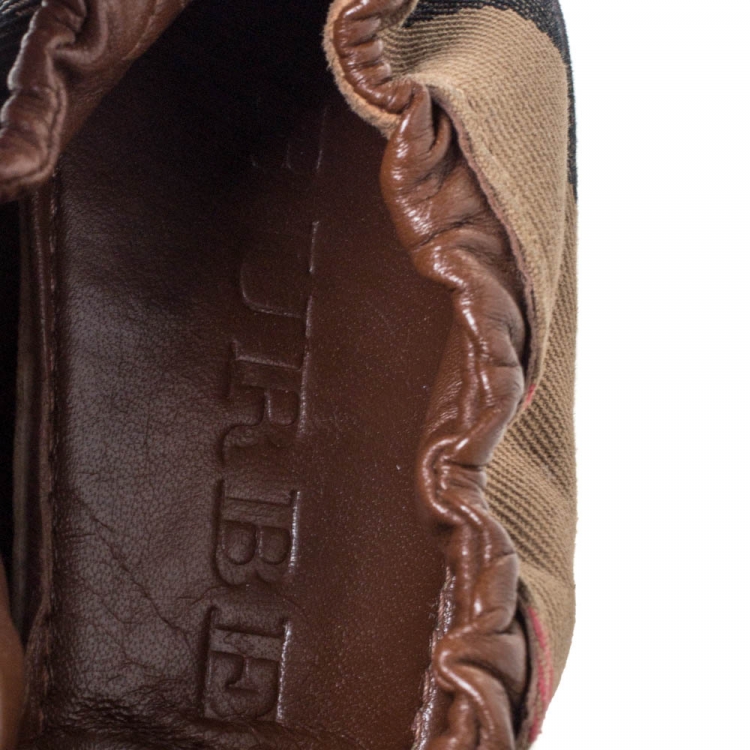 Pre Owned Burberry Brown House Check Canvas and Leather Falcony Scrunch Ballet Flats Size 39