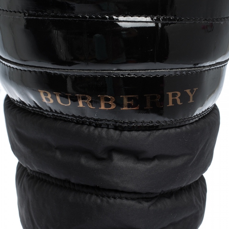 Pre Owned Burberry Black Rubber And Patent Wellington Rain Boots Size 41
