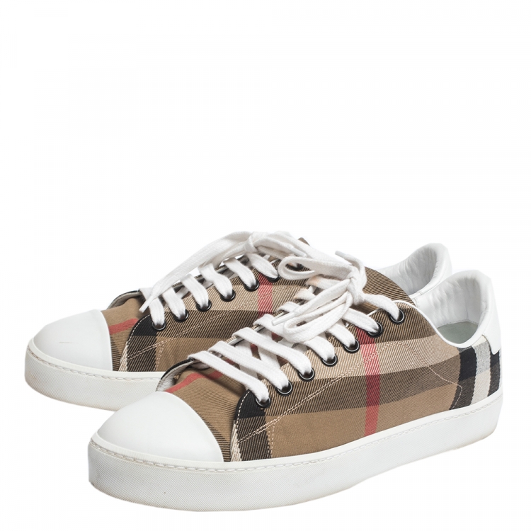 Pre Owned Burberry Beige House Check Canvas Westford Low Top Sneakers Size 39