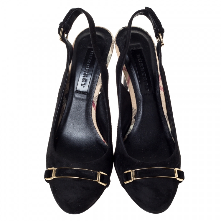 Pre Owned Burberry Black Nubuck Leather Slingback Sandals Size 40