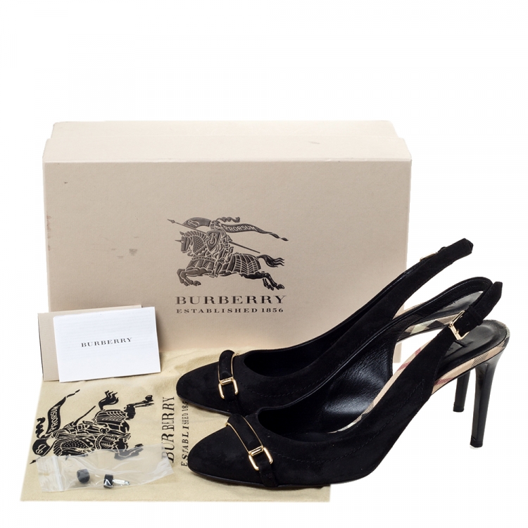 Pre Owned Burberry Black Nubuck Leather Slingback Sandals Size 40
