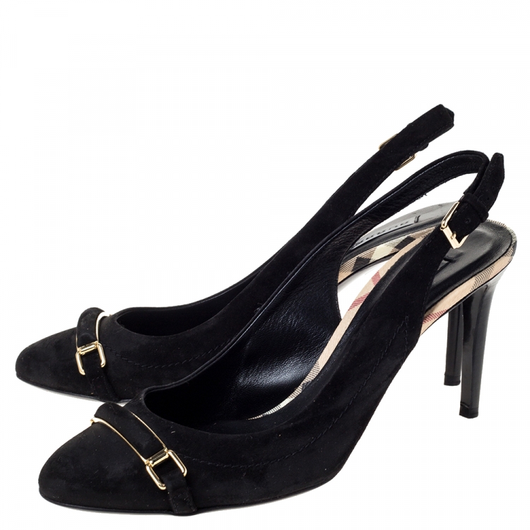 Pre Owned Burberry Black Nubuck Leather Slingback Sandals Size 40
