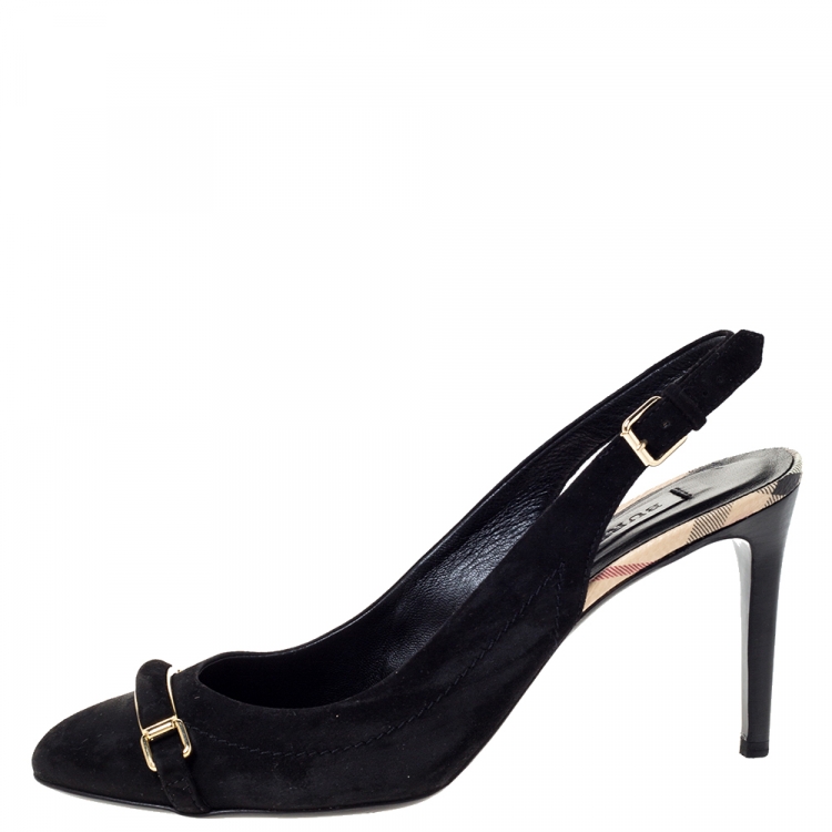 Pre Owned Burberry Black Nubuck Leather Slingback Sandals Size 40