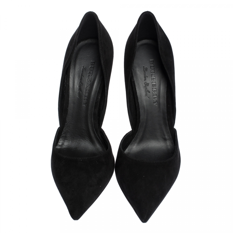 Pre Owned  Burberry Black Suede Leather Virna D'Orsay Pointed Toe Pumps Size 39.5