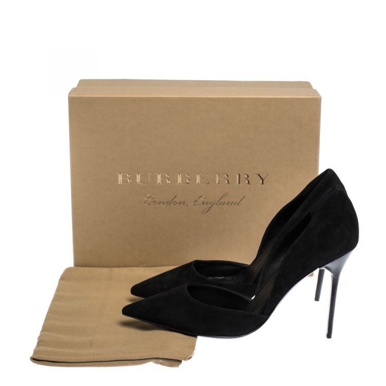 Pre Owned  Burberry Black Suede Leather Virna D'Orsay Pointed Toe Pumps Size 39.5